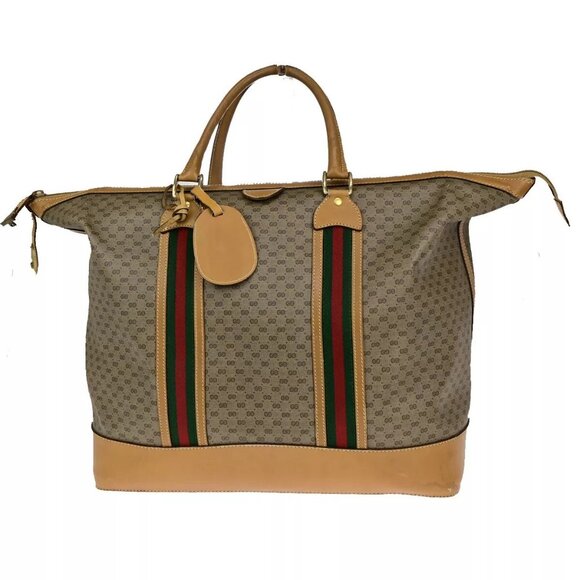 GUCCI Logo Sherry GG Pattern Travel Hand Bag PVC Leather Brown Italy 62YG543 - Picture 1 of 15
